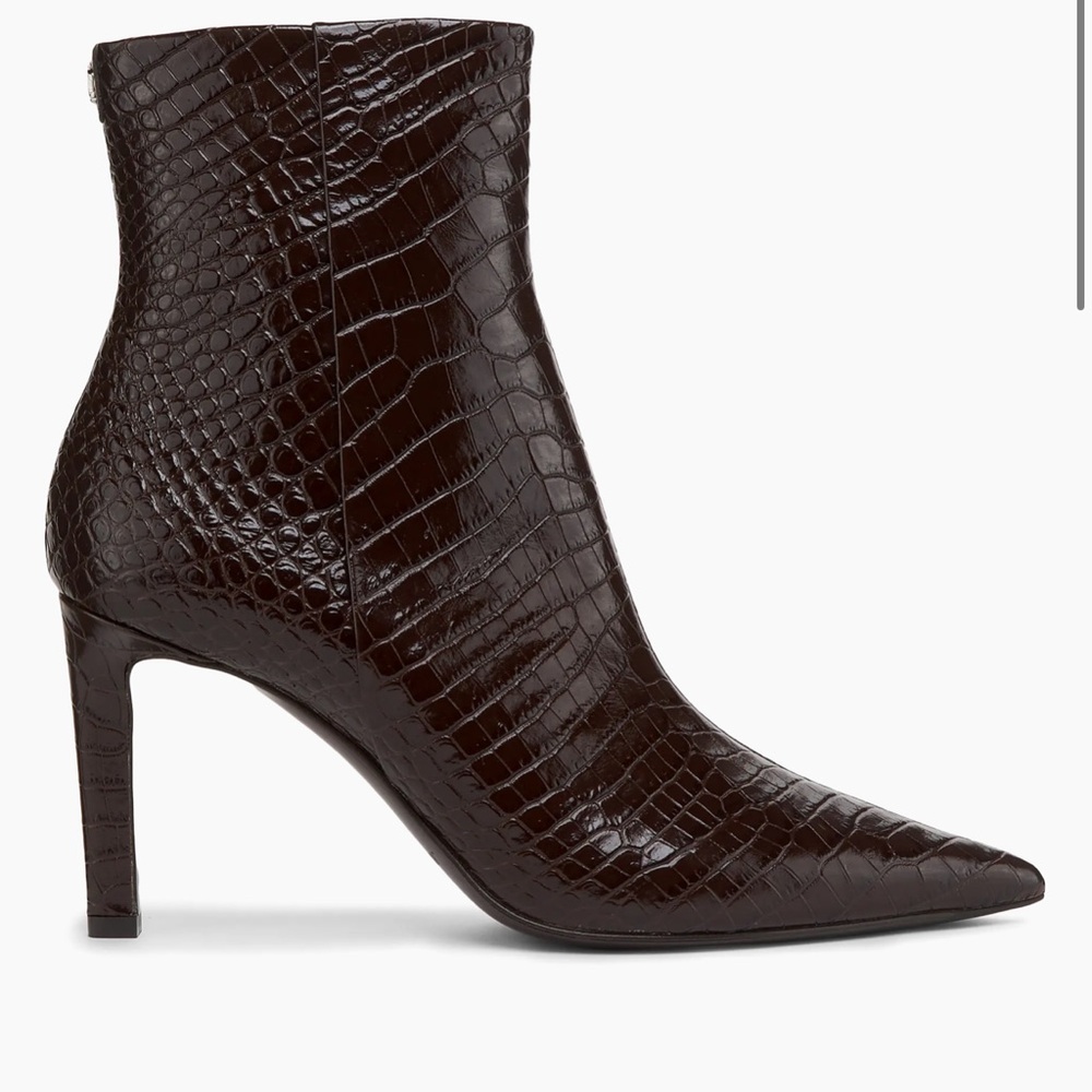 Jimmy Choo Frankie 85MM Embossed Leather Bootie Elegant Chocolate Brown Croc NWT